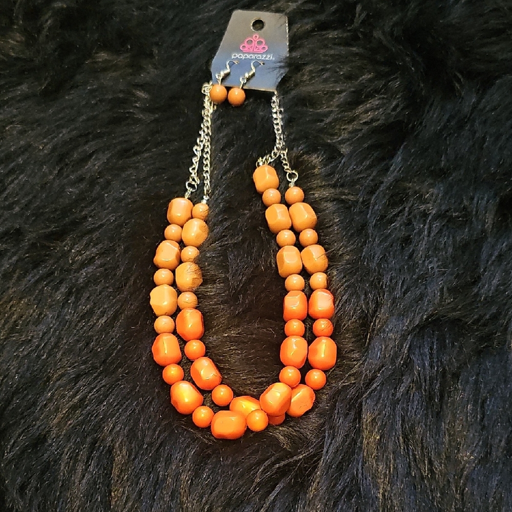 Paparazzi Vibrant Orange Necklace Set